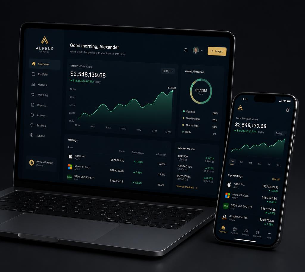 Vault Flow Capital investment dashboard on laptop and mobile